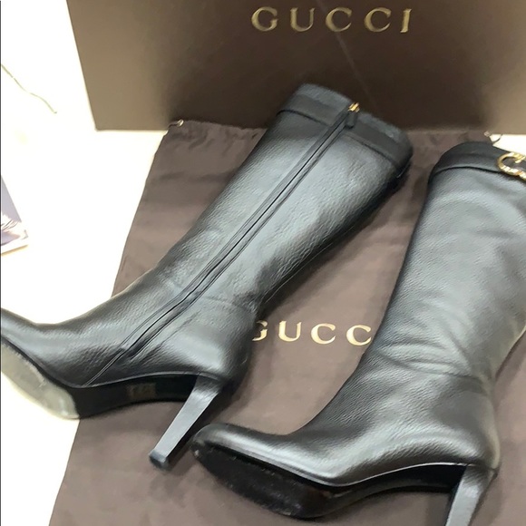 GUCCI CELLARIUS Black Pebbled Leather Boots - Picture 6 of 8